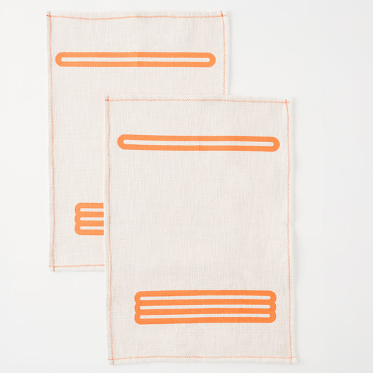 Tea Towel - Wall White / Burnt Orange - 2 Pack