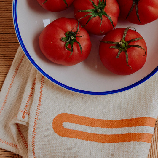 Tea Towel - Wall White / Burnt Orange - 2 Pack
